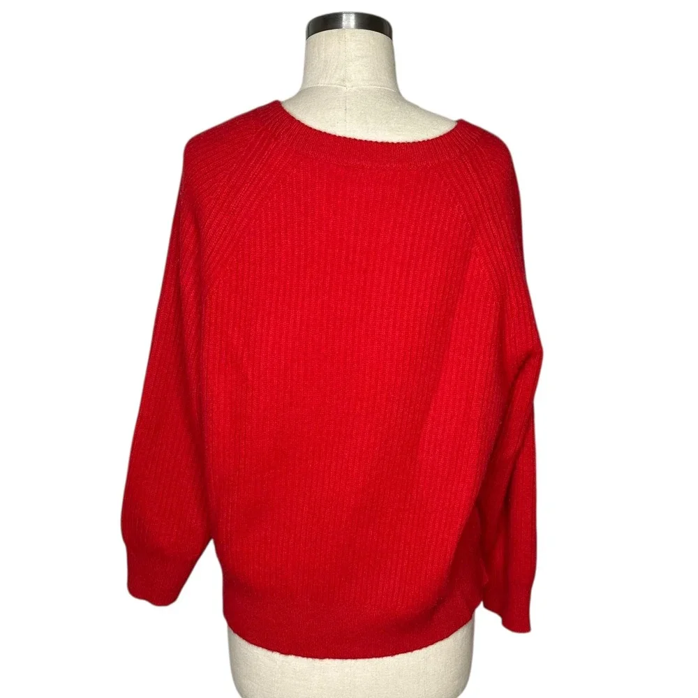 J. CREW Red 100% Cashmere Ribbed Crew Neck Sweater Size‎ Medium